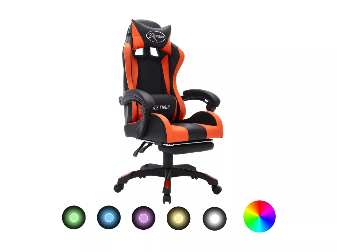 Fauteuil de jeux vidéo avec LED RVB Orange et noir Similicuir