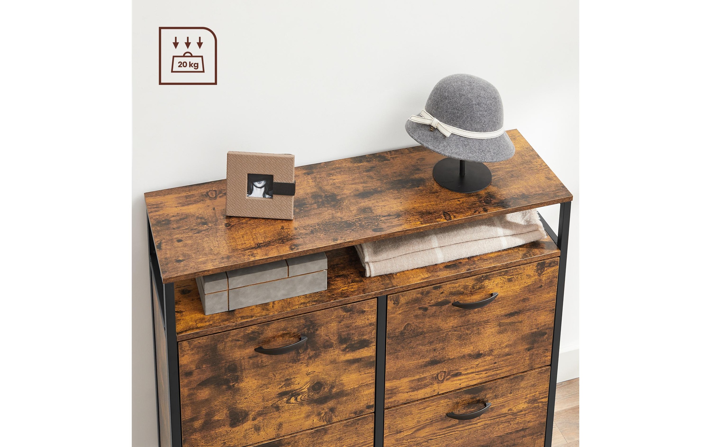 VASAGLE Schuhschrank »mit 4 Klappen 95 x 98.3 cm, Braun/Schwarz«