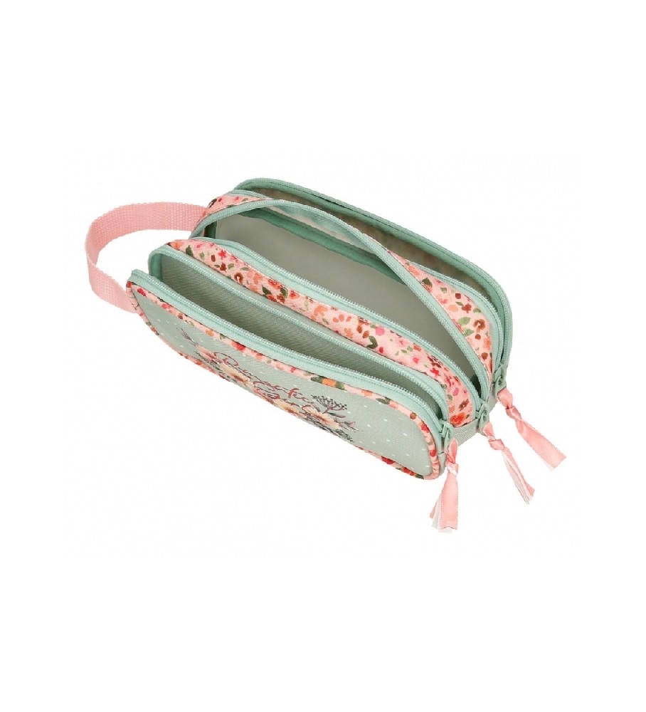 Estojo para lápis Movem Romantic Girl com três compartimentos - Verde - 22x10x9cm -