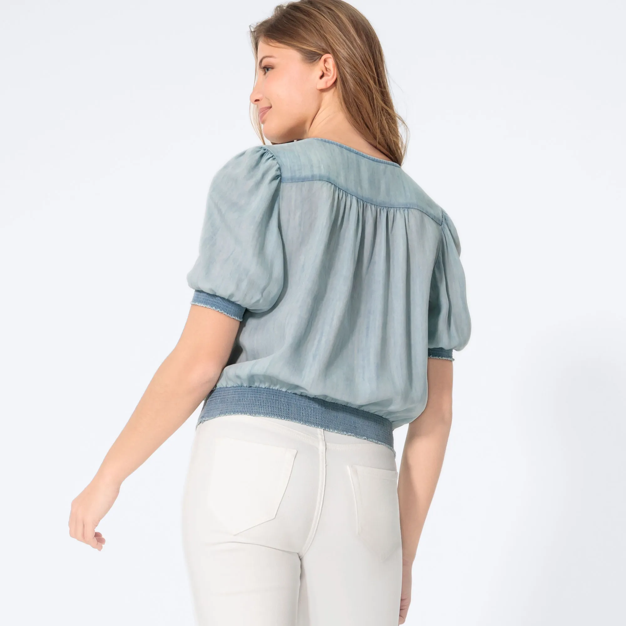 Damen-Bluse mit gesmokten Bündchen