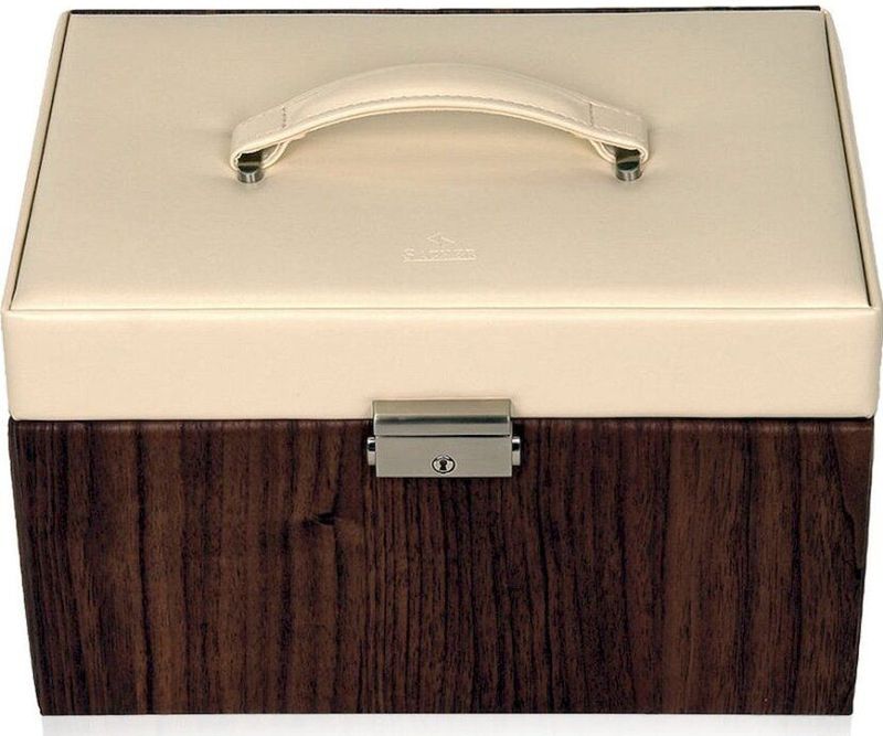 Sacher - Juwelenkistje - Bruin-Wit - Leer - 19 x 27 x 13,5 cm