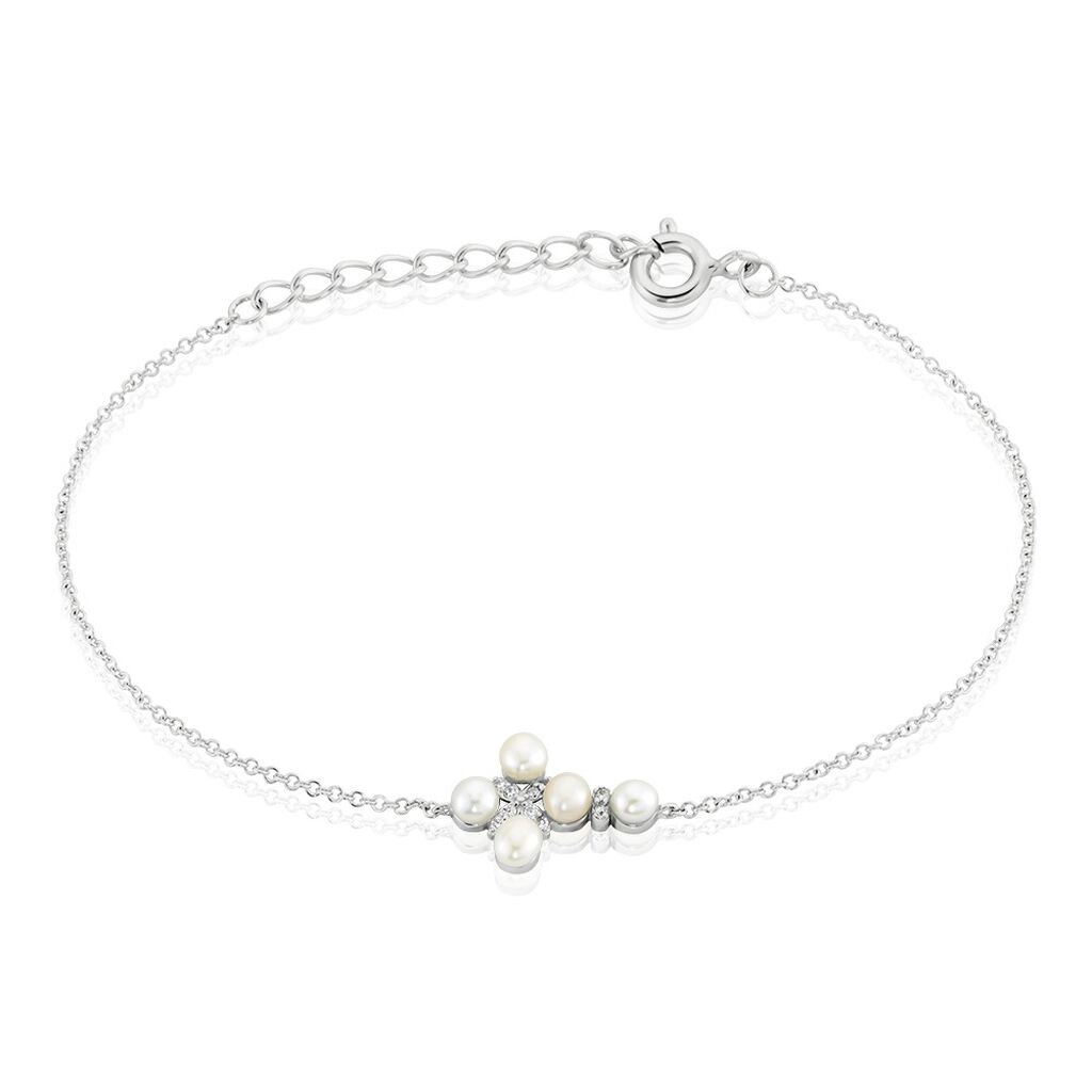 Bracelet Argent Blanc Burt Perles De Culture Oxydes De Zirconium