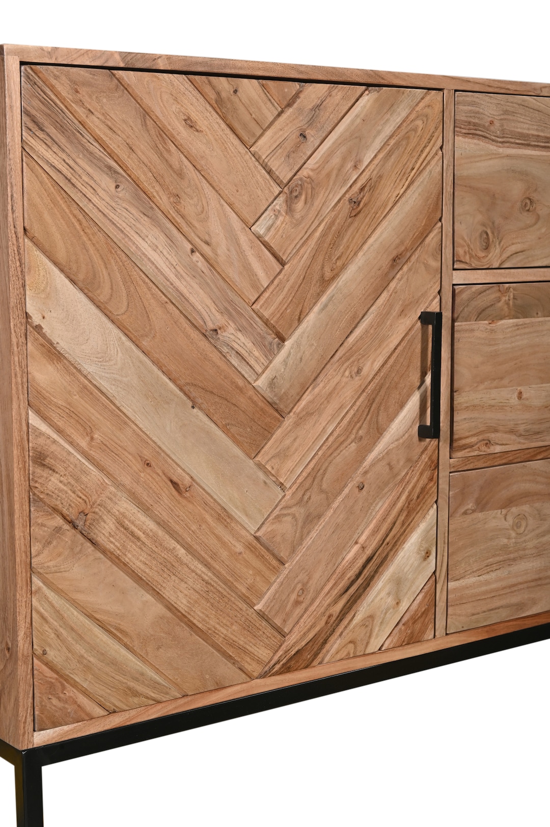 Sideboard LUANDA 160 x 80 cm Akazie massiv natur/schwarz
