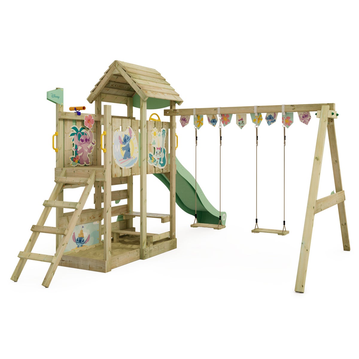 WICKEY Disney Stitch Adventure Speeltoren met Glijbaan en Dubbele Schommel