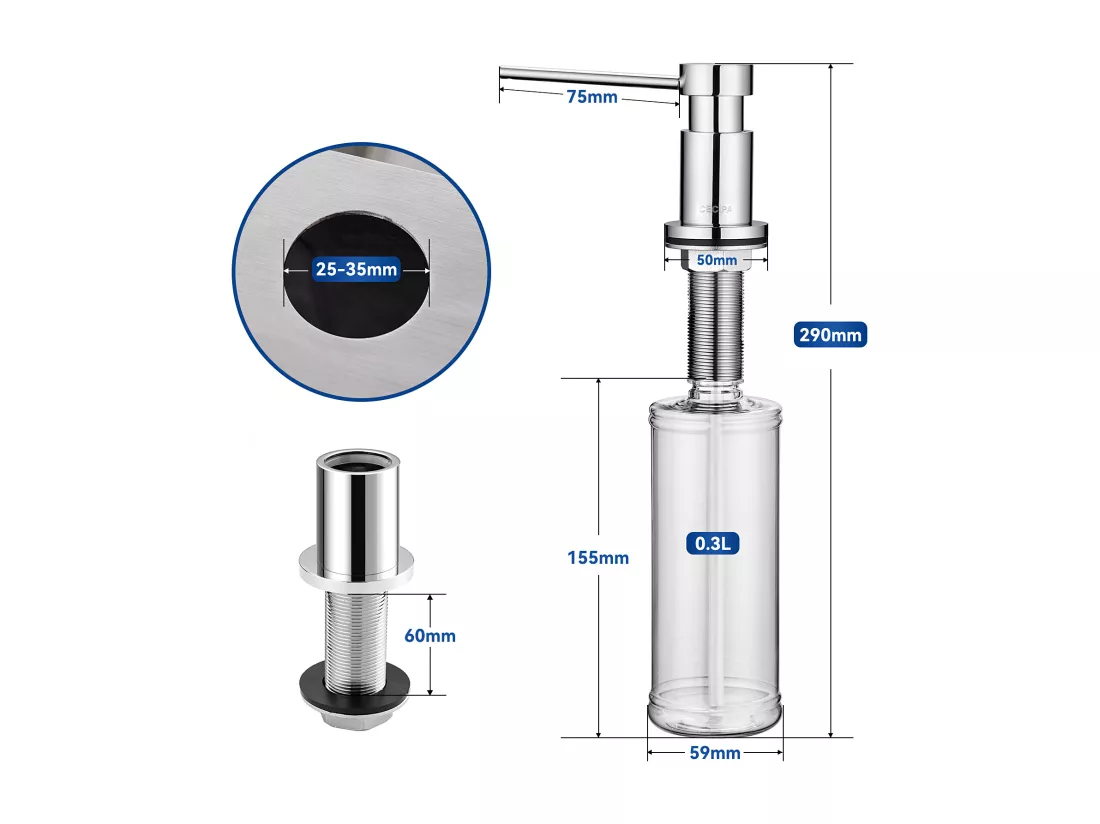Évier Cuisine 1 Bac 70×44×21CM Évier à Encastrer Inox Brossé avec Egouttoir et Vasque + 300ML Distributeur de Savon de Cuisine Chromé