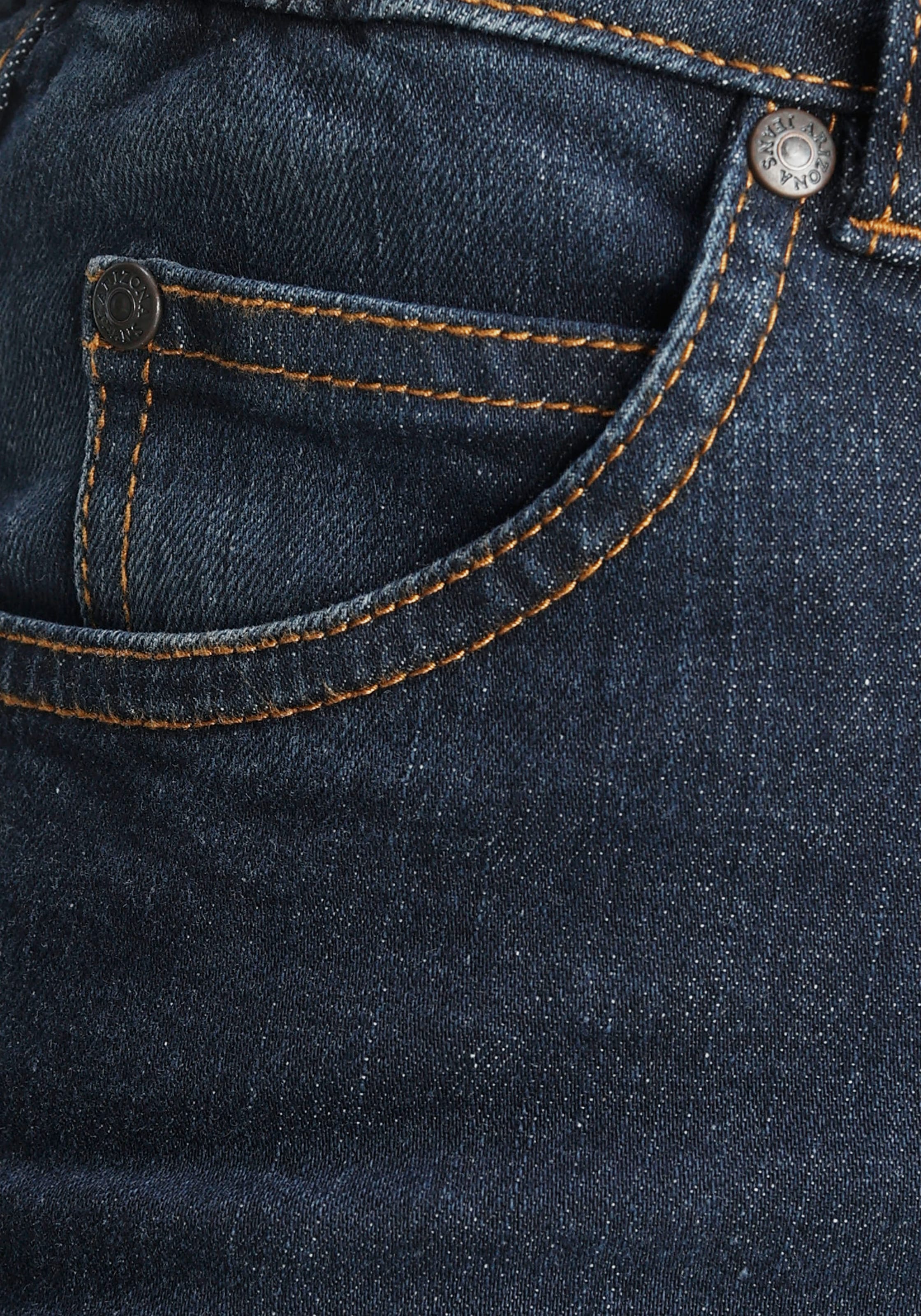 Arizona Slim-fit-Jeans »Bund mit seitlichem Gummizugeinsatz«, schmale Passform,  Röhrenjeans,  Used-Waschung,  hohe Leibhöhe