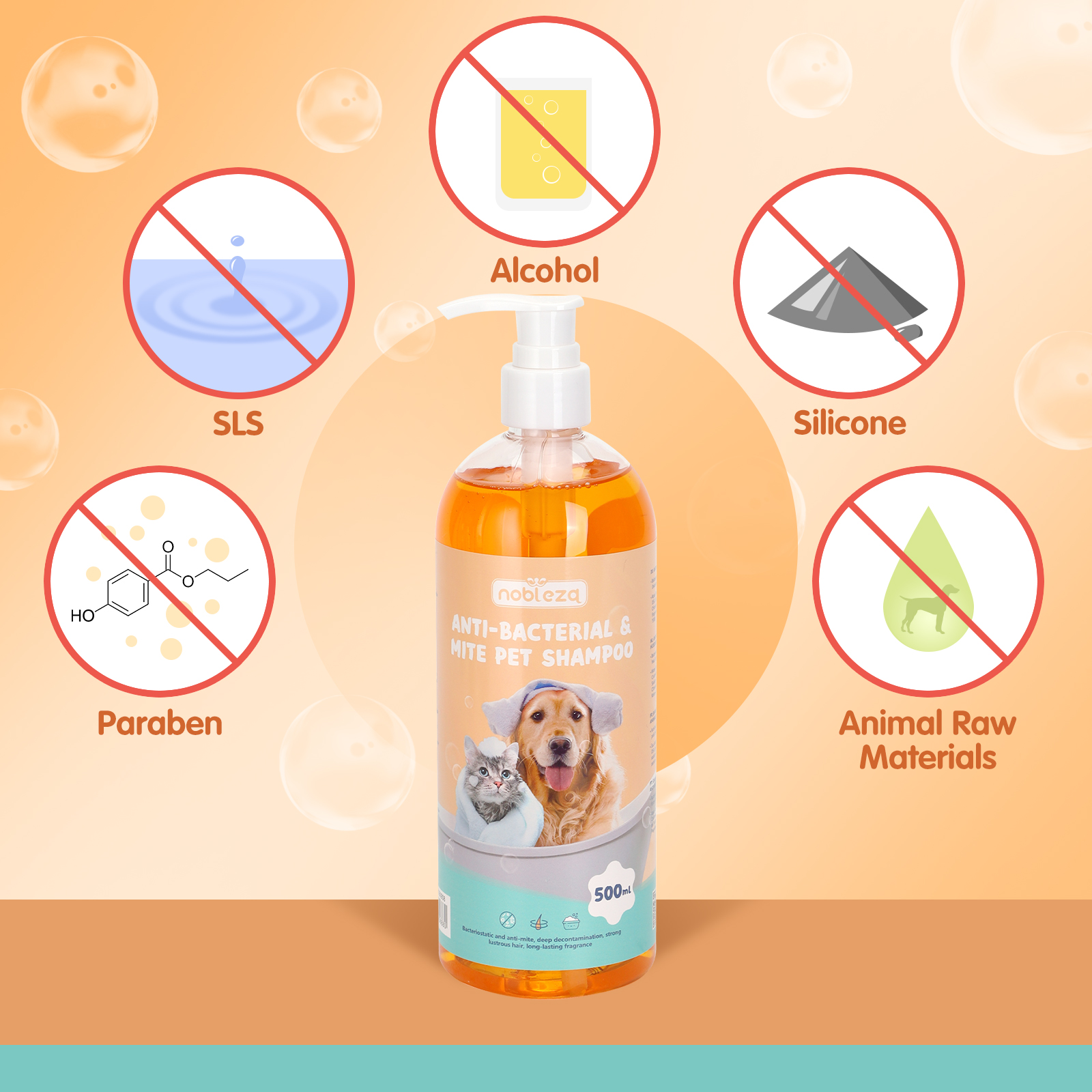 Shampoo Nobleza-Water para Cães e Gatos com Citronela, Hipoalergênico, Calmante, Repelente de Pulgas e Insetos, com Fragrância de Leite e Aveia (500ml)