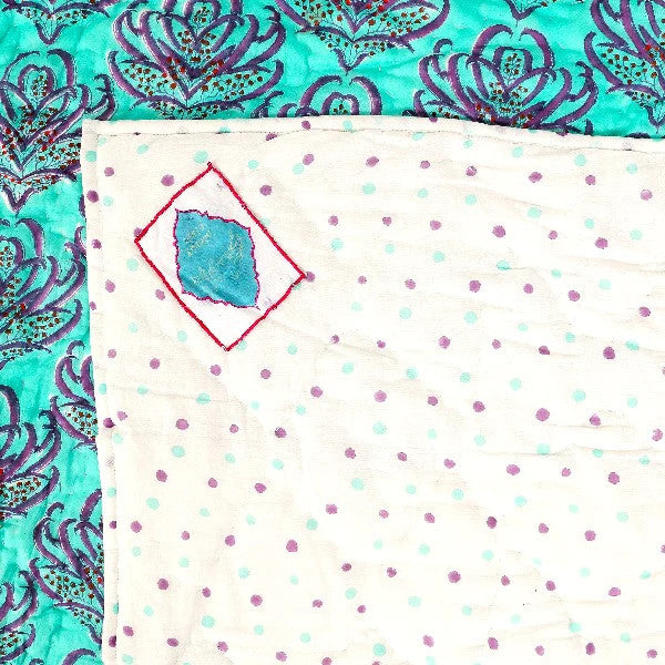 Quilt Pink Lotus 230 x 270 cm reversible Türkis, Rosa, Weiss