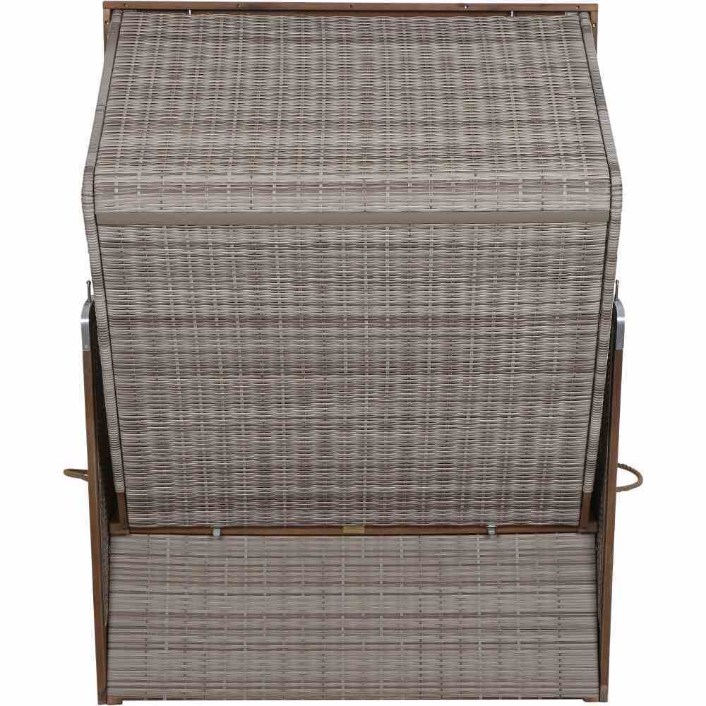 Strandkorb PURE GREENLINE 135 - Akazienholz massiv - blau-weiß kariert