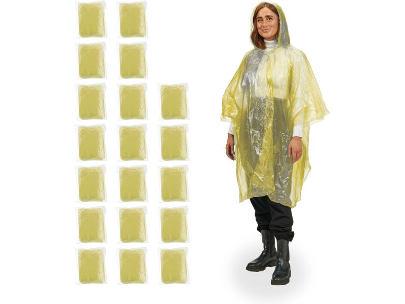 relaxdays Regenponcho 20 Stück, Gelb Regenschutz