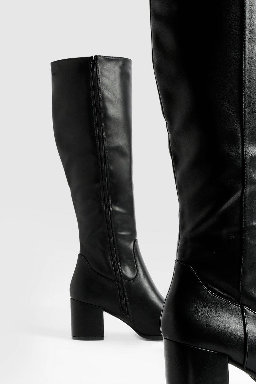 boohoo Bottes hautes à enfiler à talon bloc bas