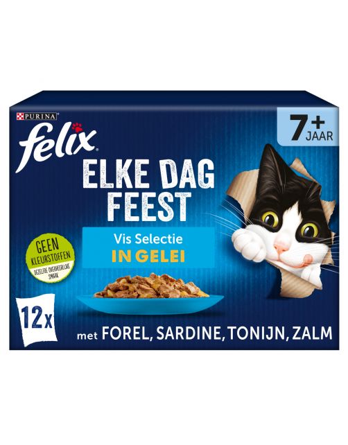 Felix Multipack Elke Dag Feest Vis Selectie In Gelei 7+ Senior - Kattenvoer - Forel Sardines Tonijn 12x85 g