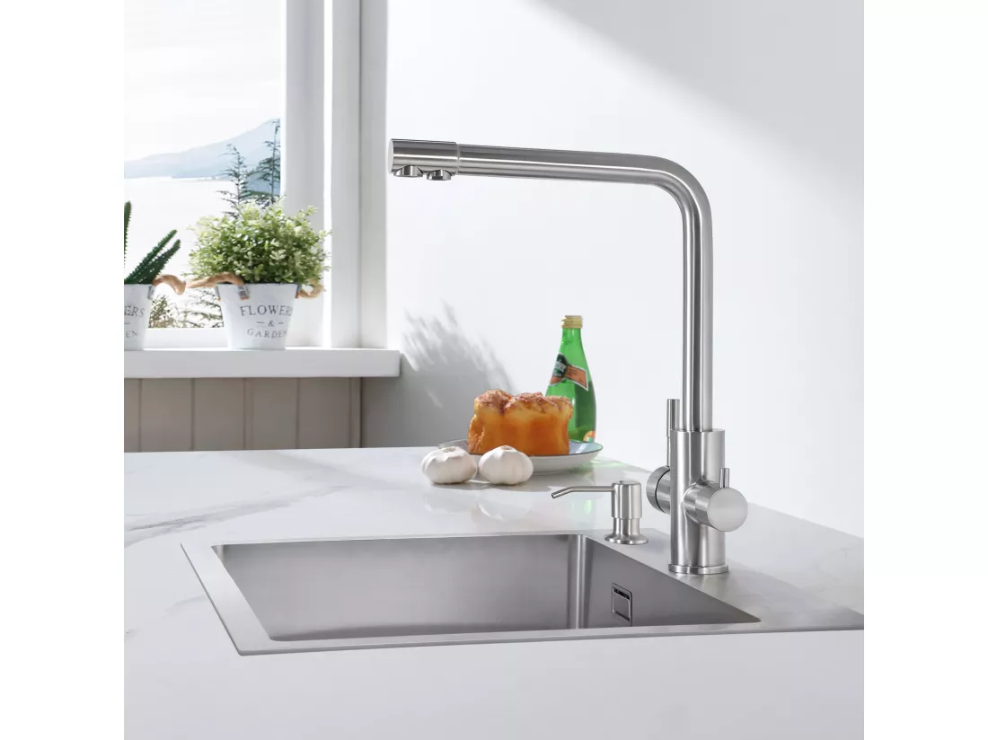 Cecipa max 3 en 1 Mitigeur pour Sstème D'osmose, Robinet Evier pour l'Eau Chaude/Froide et l'Eau Filtrée + Distributeur de Savon de Cuisine Noir