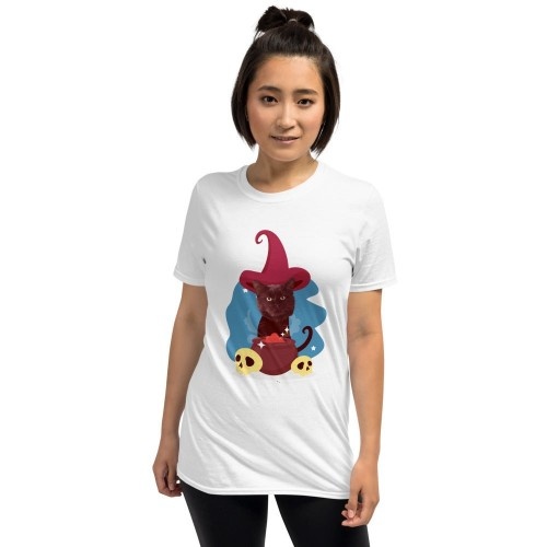 Camiseta feminina Mascochula, o mago, personalizada com seu animal de estimação, branca