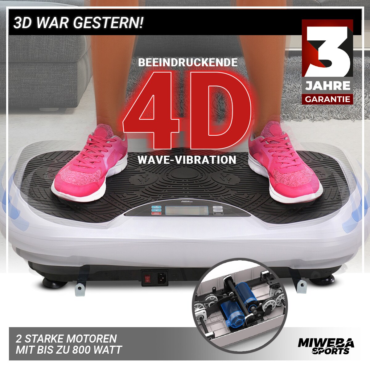 Miweba Sports Vibrationsplatte MV300, 4D-Wave-Vibration, Fernbedienung, Bluetooth, 16 Stufen, LED (Weiß)
