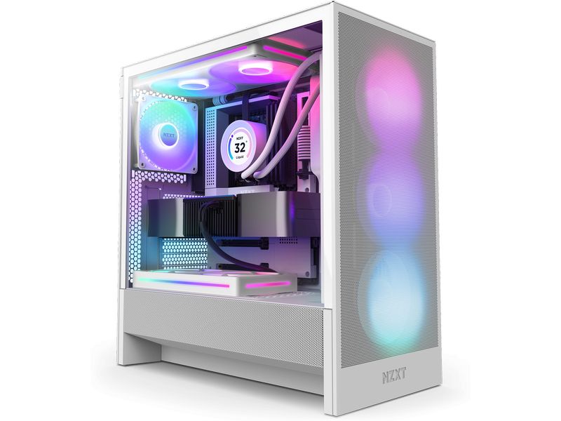 NZXT PC-Gehäuse H5 Flow RGB Weiss Kompaktes Mid-Tower-Gehäuse mit Seitenfenster und RGB-Lüftern