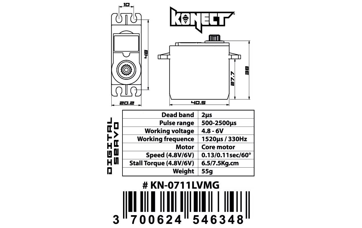 Standard Servo 0711LVMG 7.5 kg, 0.11 s, DigitalDigitales Standard-Servo mit Metallgetriebe