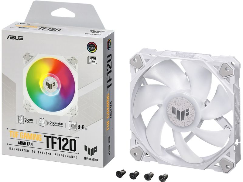 ASUS PC-Lüfter TUF GAMING TF120 ARGB Weiss Hochleistungs-120mm ARGB-Lüfter mit PWM-Steuerung