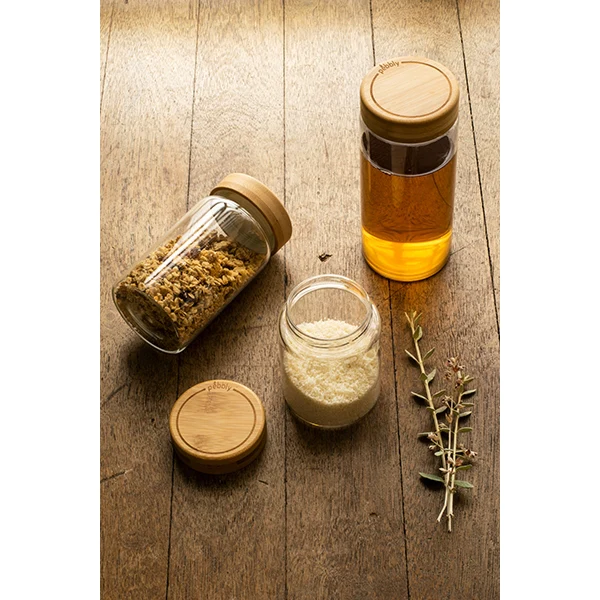 Bocal en verre avec couvercle en bambou 650 ml Pebbly