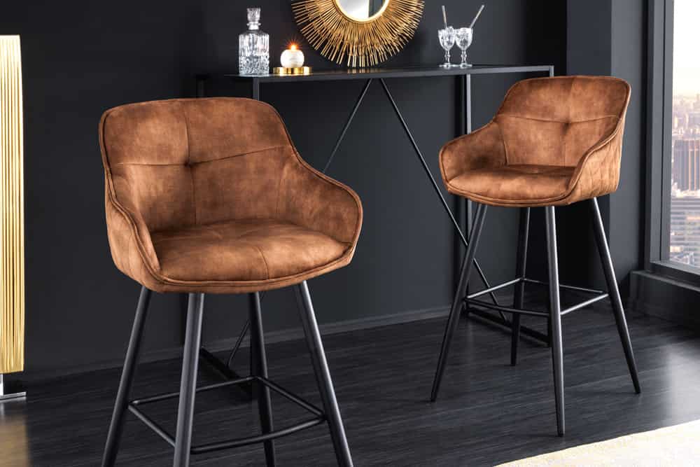 Design Barhocker EUPHORIA rost braun Samt schwarze Metallbeine Barstuhl mit Lehne