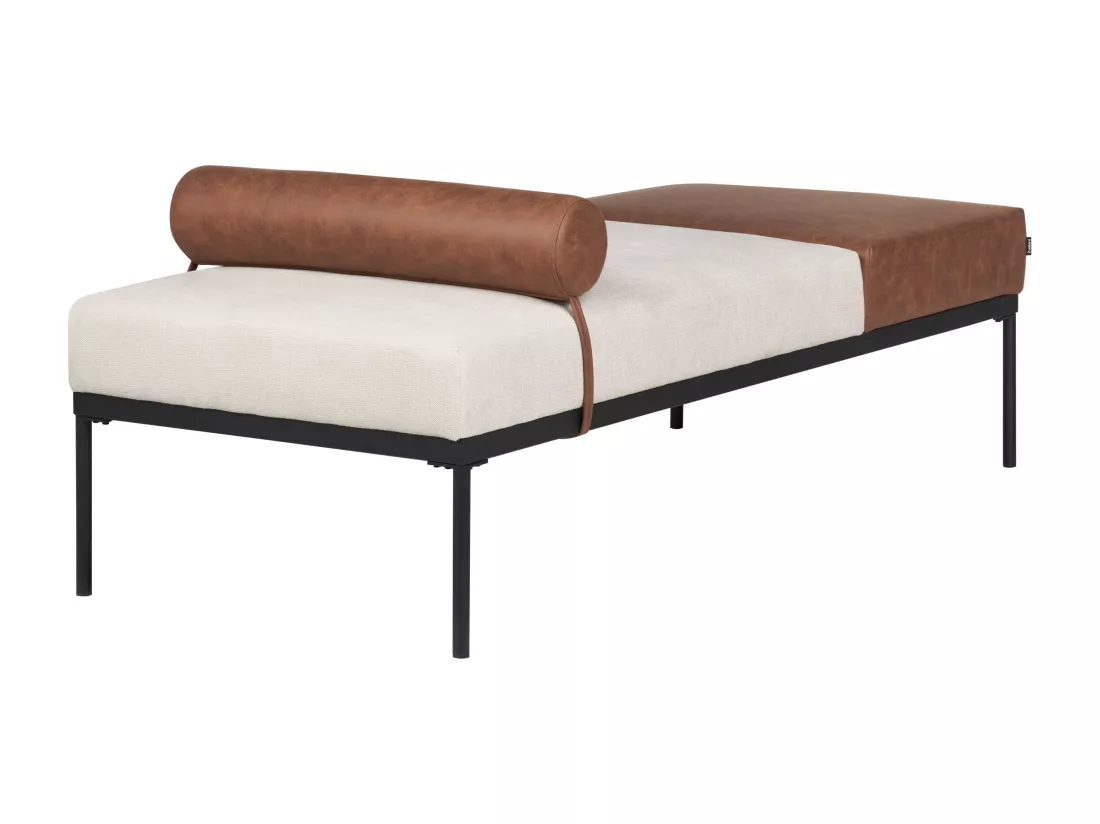 Chaise longue en lin synthétique et en similicuir beige et marron MALMOS