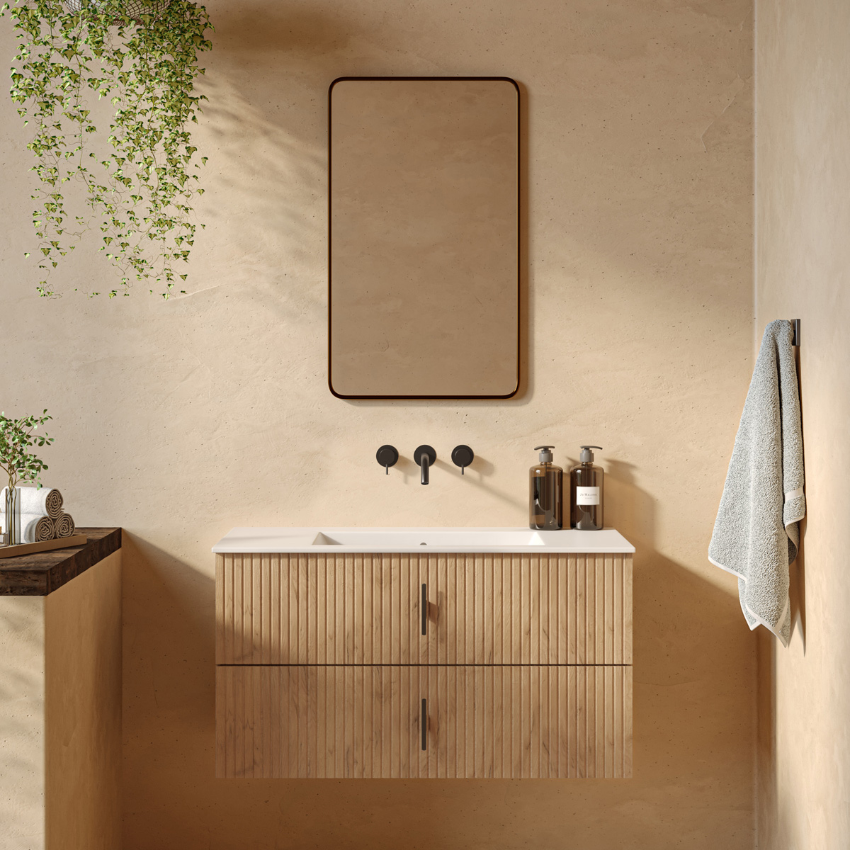 Muebles Raya onderkast ribbelfront 100cm met 2 softclose lades warm eiken