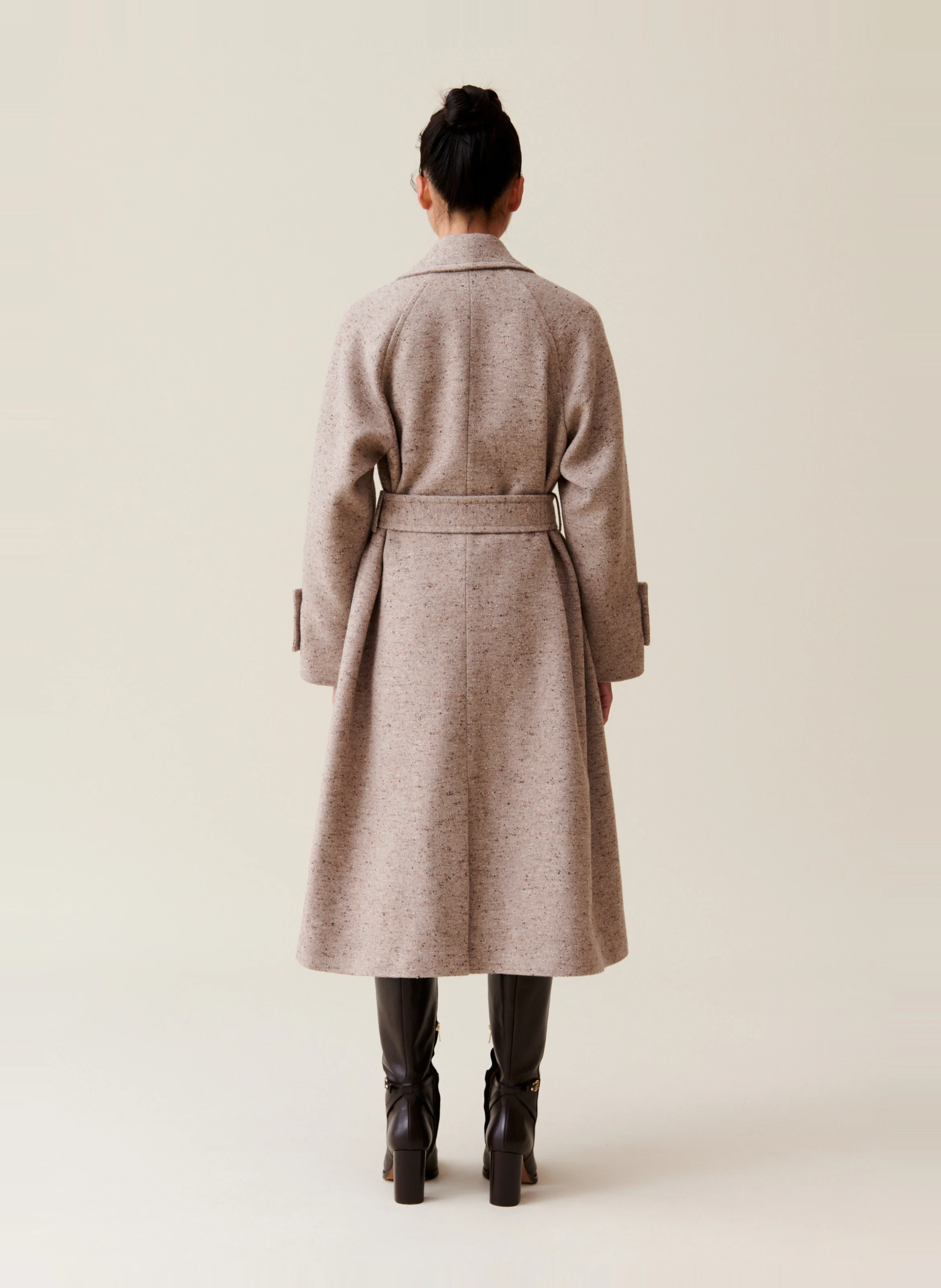 Manteau long col tailleur | Beige