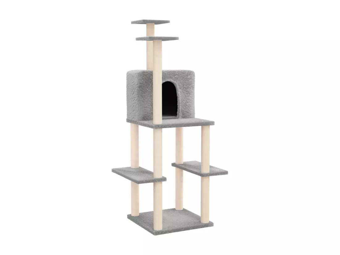 Arbre à chat avec griffoirs en sisal Gris clair 144,5 cm