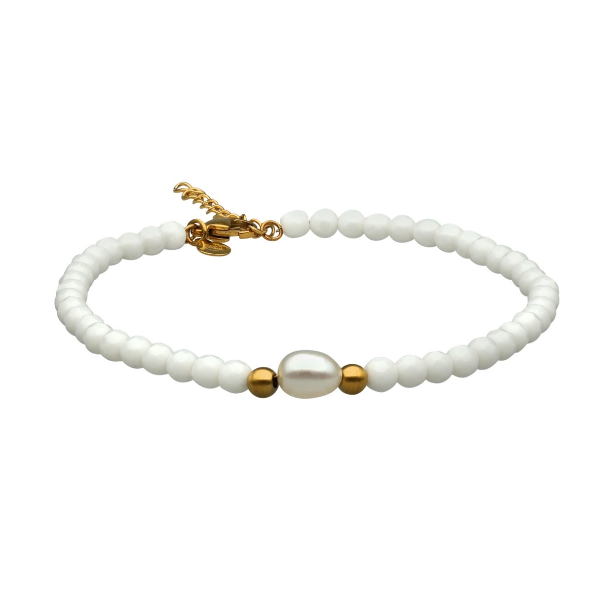 Sixty Stones - 60 - Chaîne De Cheville Perles Doré Et Blanc - 25 X 0,4 Cm-