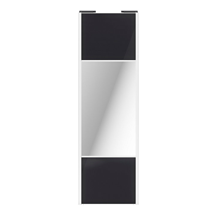 Porte de placard coulissante avec miroir noir profil blanc GoodHome Arius H. 248,5 x L. 77.2 cm + amortisseurs