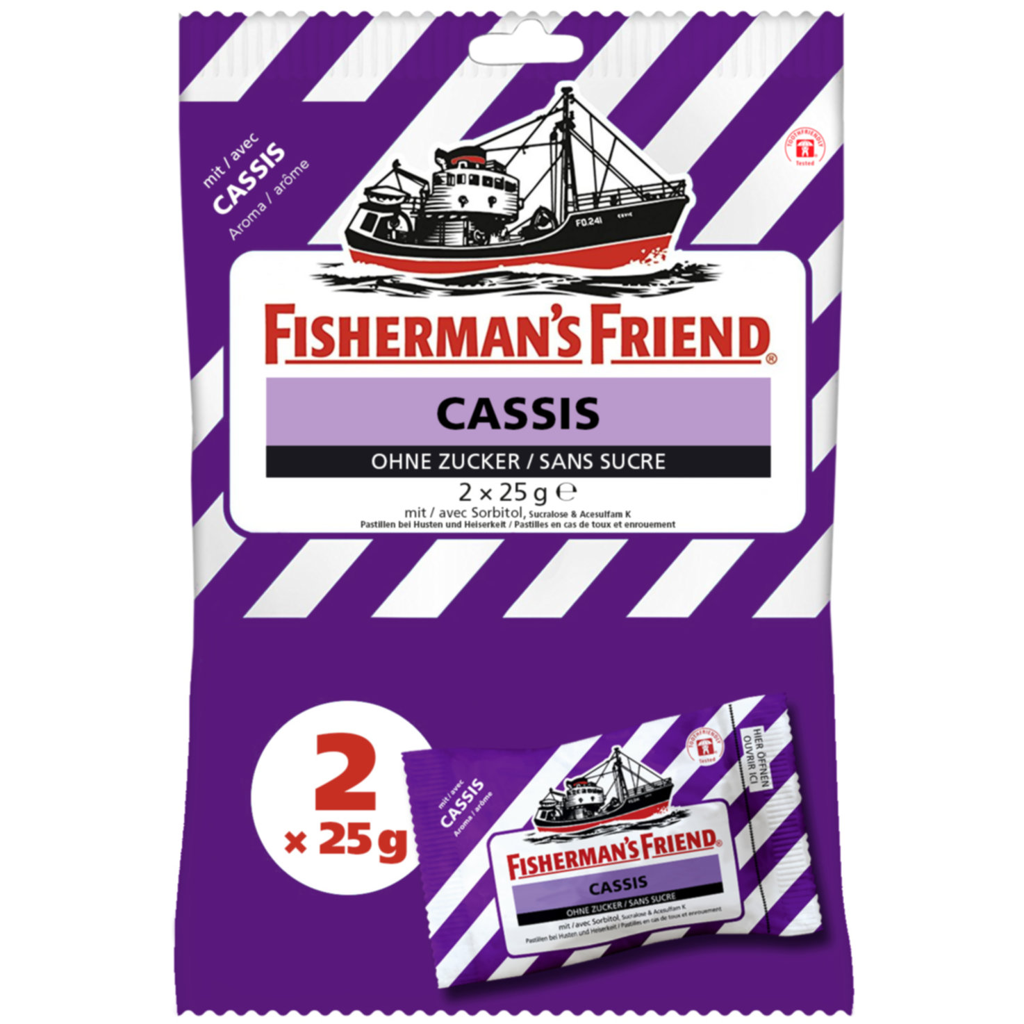Fisherman's Friend Bonbons Cassis ohne Zuckerzusatz 2x25g