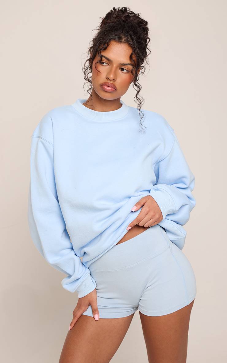 Bleu Poudré Short Moulant En Coton Doux