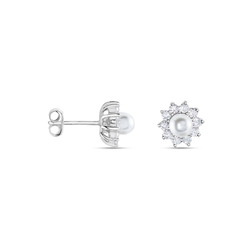 Boucles D'oreilles Puces Argent Blanc Cheri Perle De Culture Oxydes