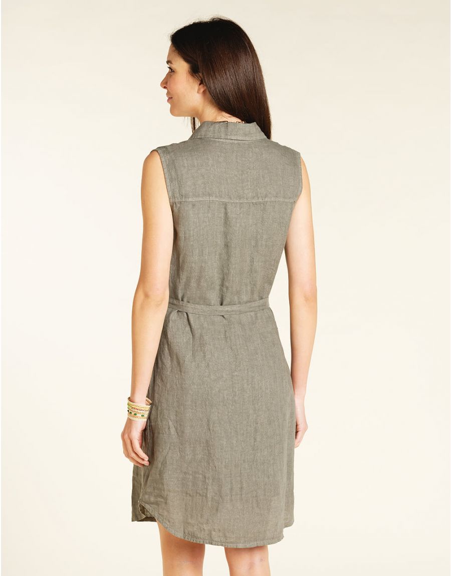 Robe chemisier lin kaki