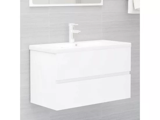 Armoire d'évier avec lavabo intégré blanc bois d'ingénierie