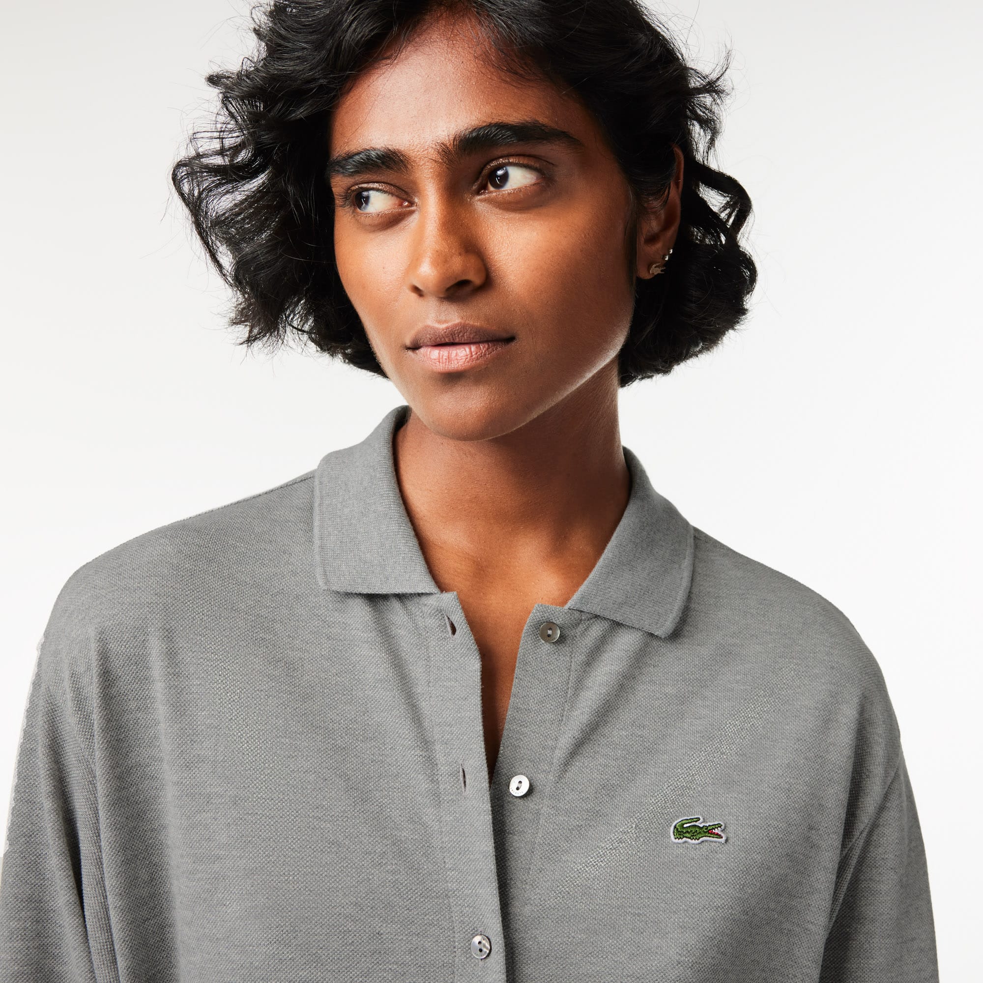 Robe polo ample ceinturée en petit piqué de coton Robes & Jupes - Gris - Lacoste - Femme