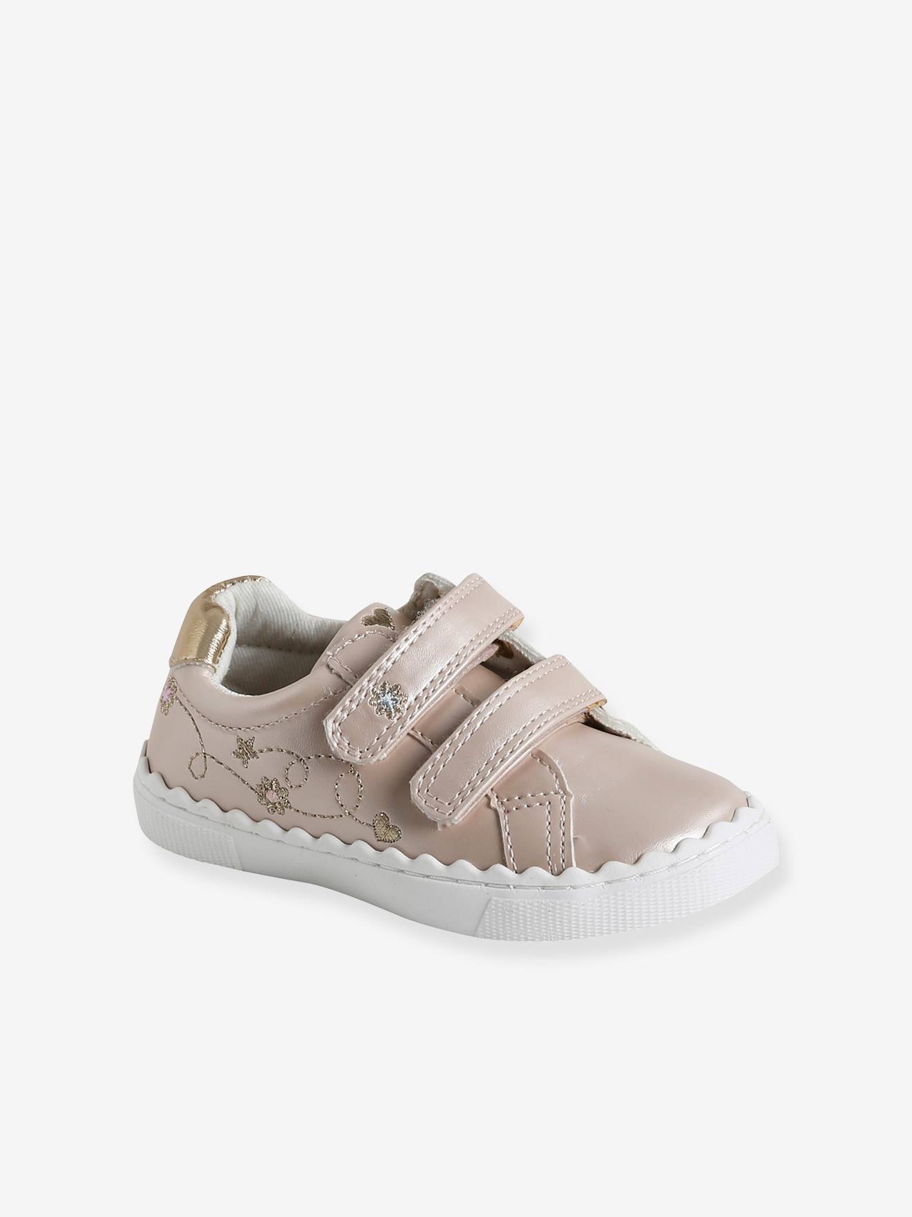 Tênis de bebê com bordado e fecho de velcro, rosa claro