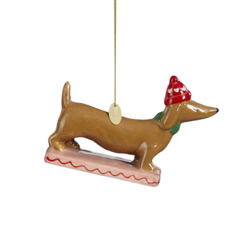Kersthanger keramiek teckel hond ornament 12x8,5 cm