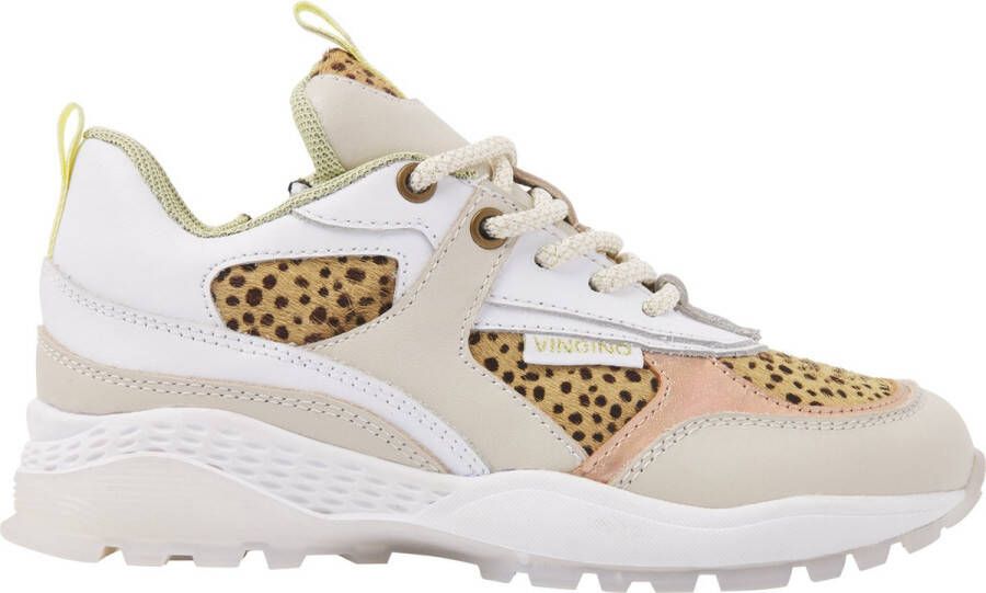 Vingino dy II leren sneakers met dierenprint beige multi