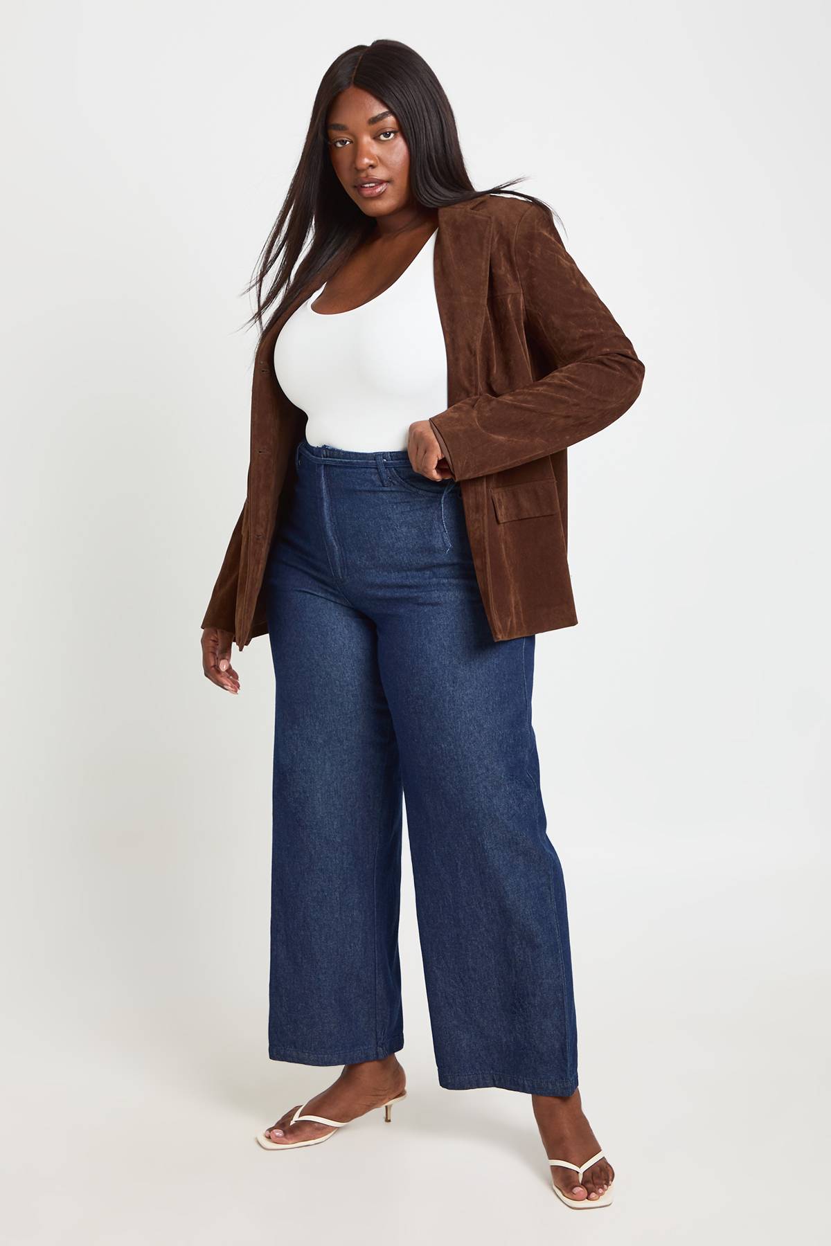 boohoo Pantalon Grande Taille En Chambray Avec Détail Nœud À La Taille