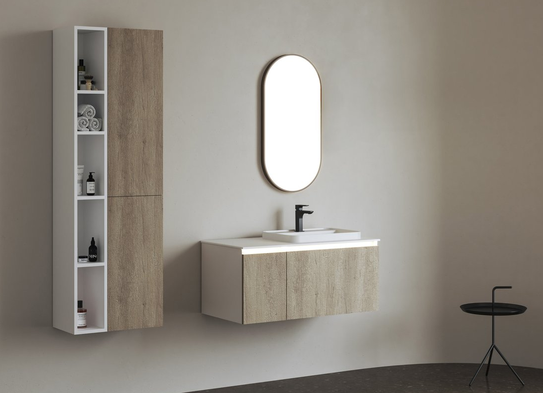 Sapho Brahea wastafel 100x50cm solid surface wit mat met smalle rand en kraangat rechts