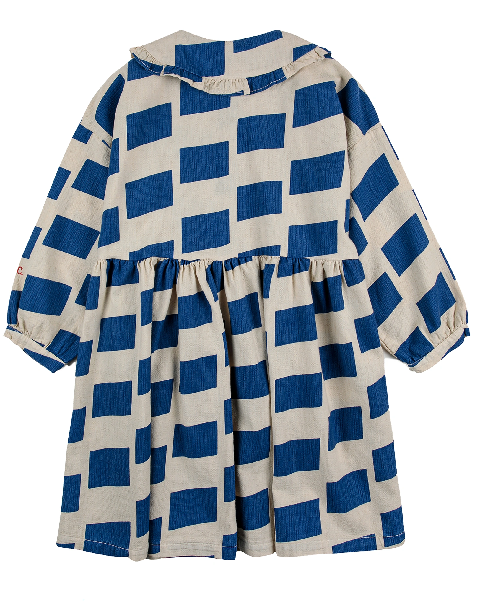 Langarm-Kleid CHECKER ALL OVER in weiß/blau