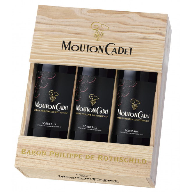 Mouton Cadet Rouge 2018 Coffret Bois 3 bouteilles