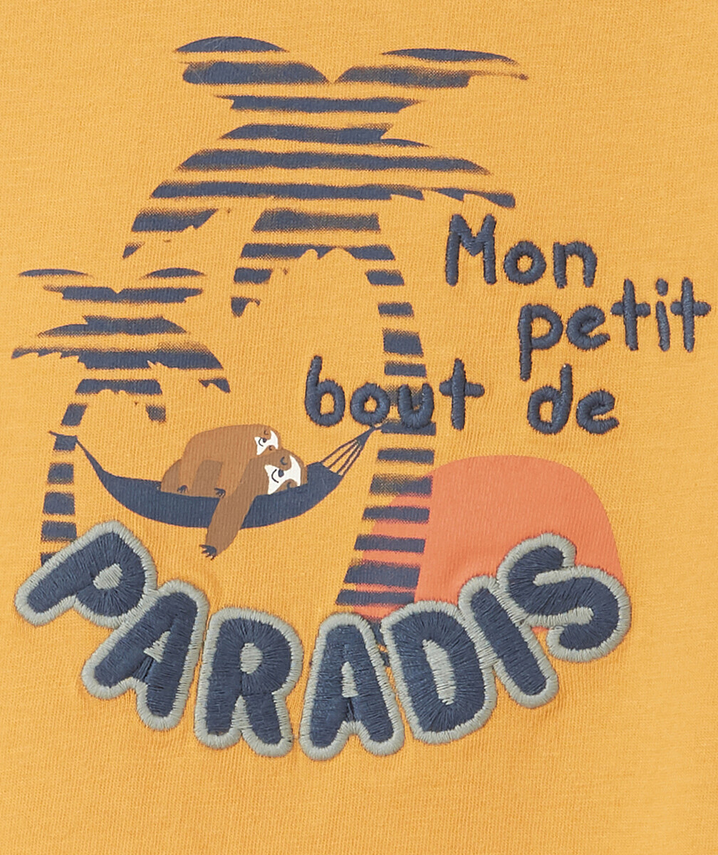 LE T-SHIRT ORANGE AVEC PARESSEUX EN COTON BIOLOGIQUE