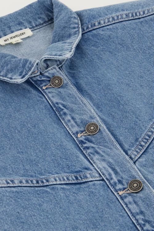 Blauw denim gilet met schoudervulling