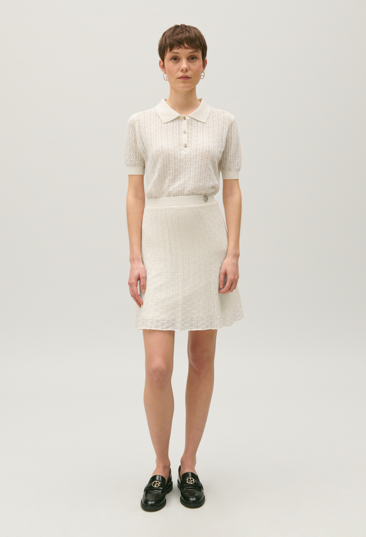 Pull polo maille fine ecru
