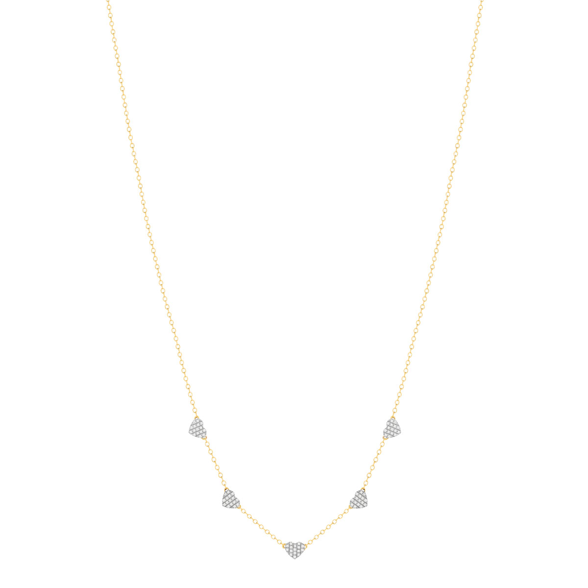 Collier or 375 2 tons, forme coeur, diamants. Longueur 45 cm.