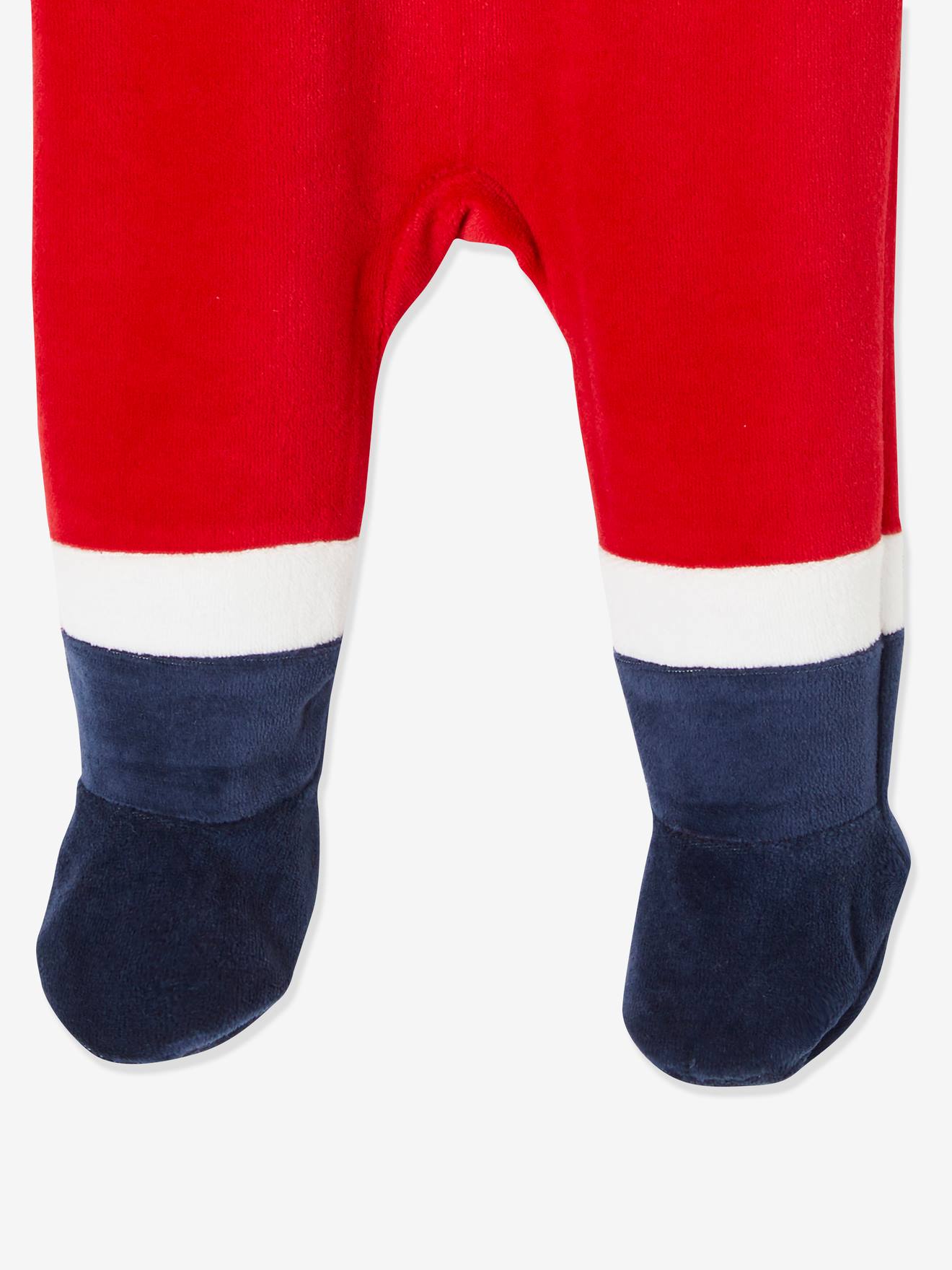Conjunto de presente de Natal para bebê, composto por body e gorro, na cor vermelho escuro liso com estampas.