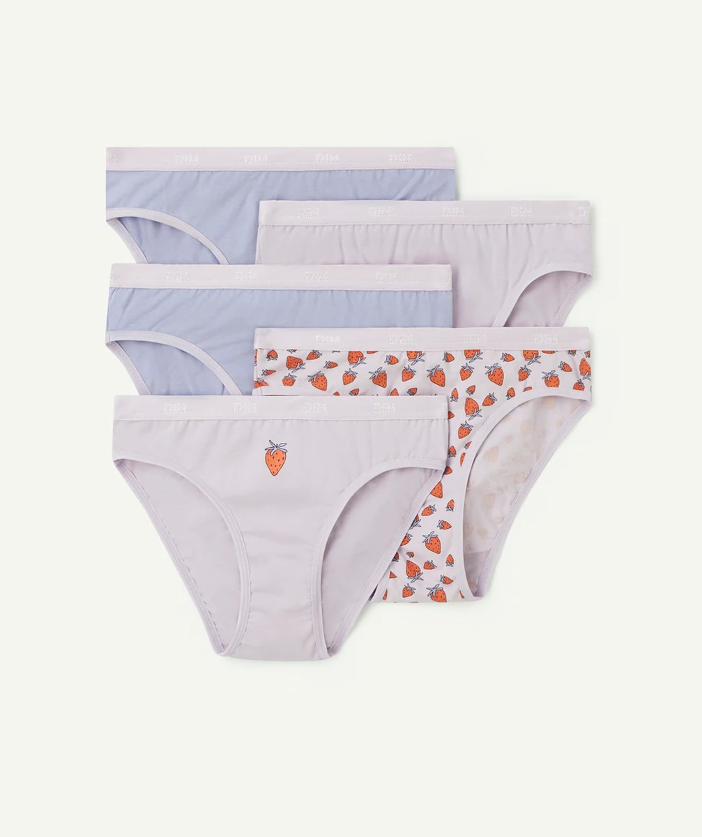 DIMLOT DE 5 CULOTTES POCKETS LILA ET IMPRIMÉ FRAISE