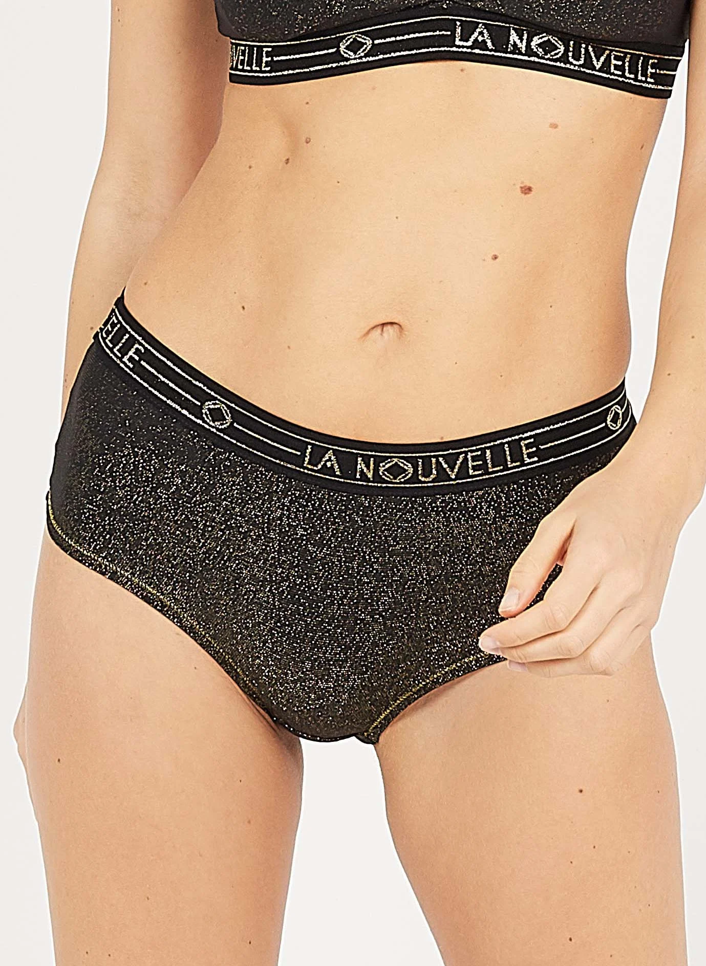 Judith - Shorty taille basse avec fils métallisés| Noir